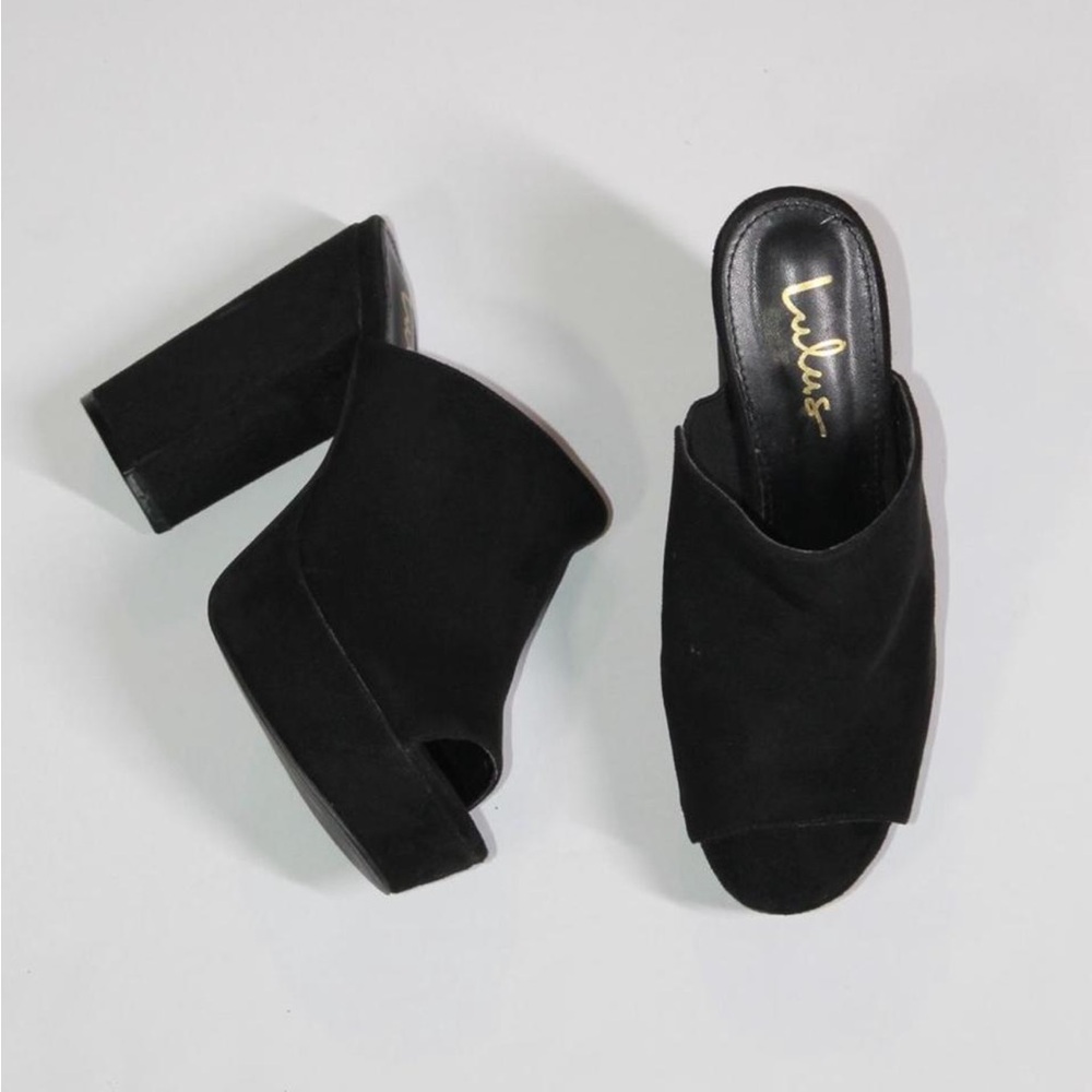 Lulu's Black Suede Platform Mule Sandals